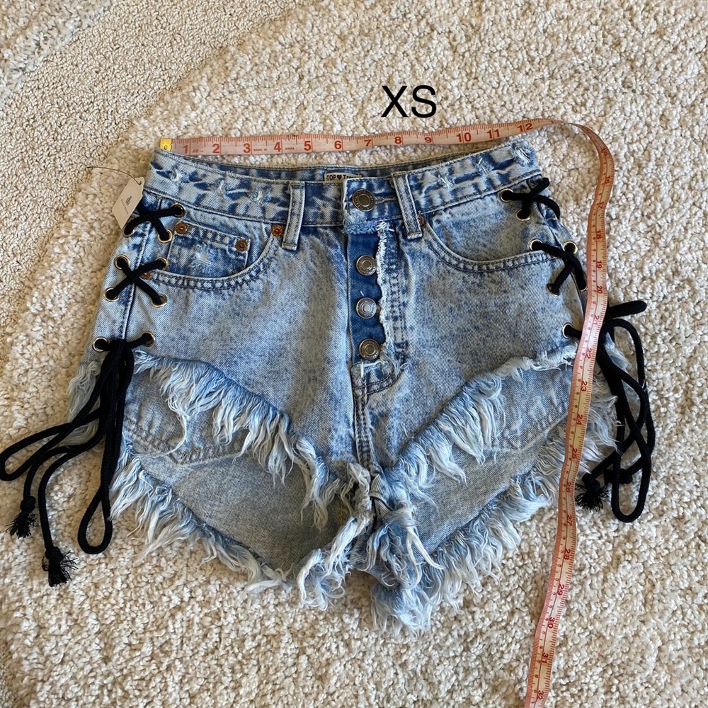Cut off jean denim shorts with tie detail XS NWT - Picture 12 of 15